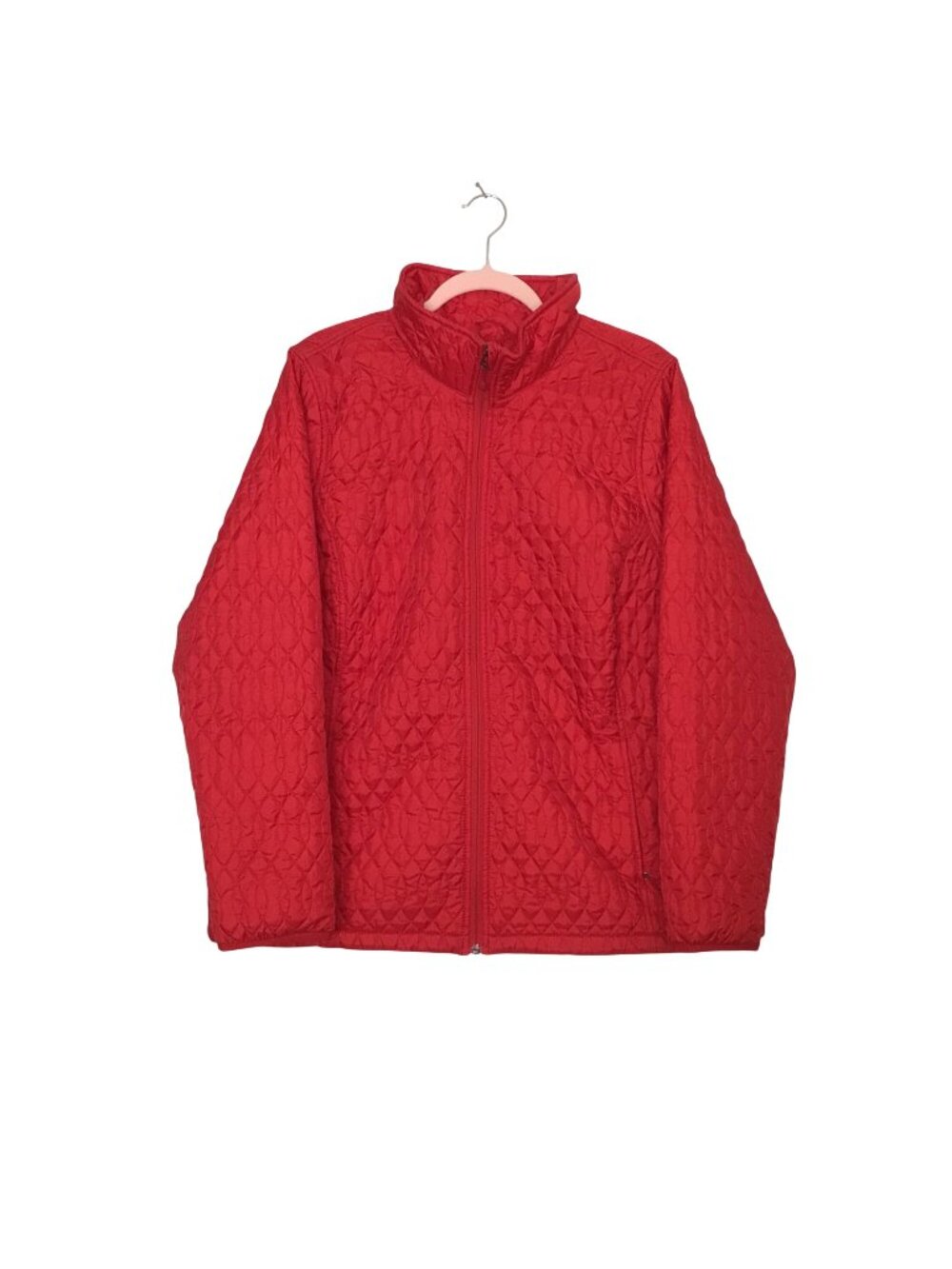 Lands End Women's 1X Red Quilted Jacket Full-Zip Lightweight Primaloft Insulated